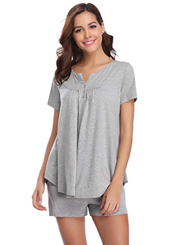 Abollria Set Pigiama Donna Estivo Scollo a V, Pigiami Due Pezzi da Donna in Cotone al 95%, Pigiama Donna Corto, Maniche Corte in Cotone