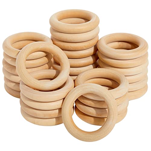 Wooden Rings for Crafts, Macrame, Crochet, Jewelry Making, Natural Unfinished 3 Inch Wood Rings (75mm, 30 Pack) by Juvale - Used condition - US$9.61