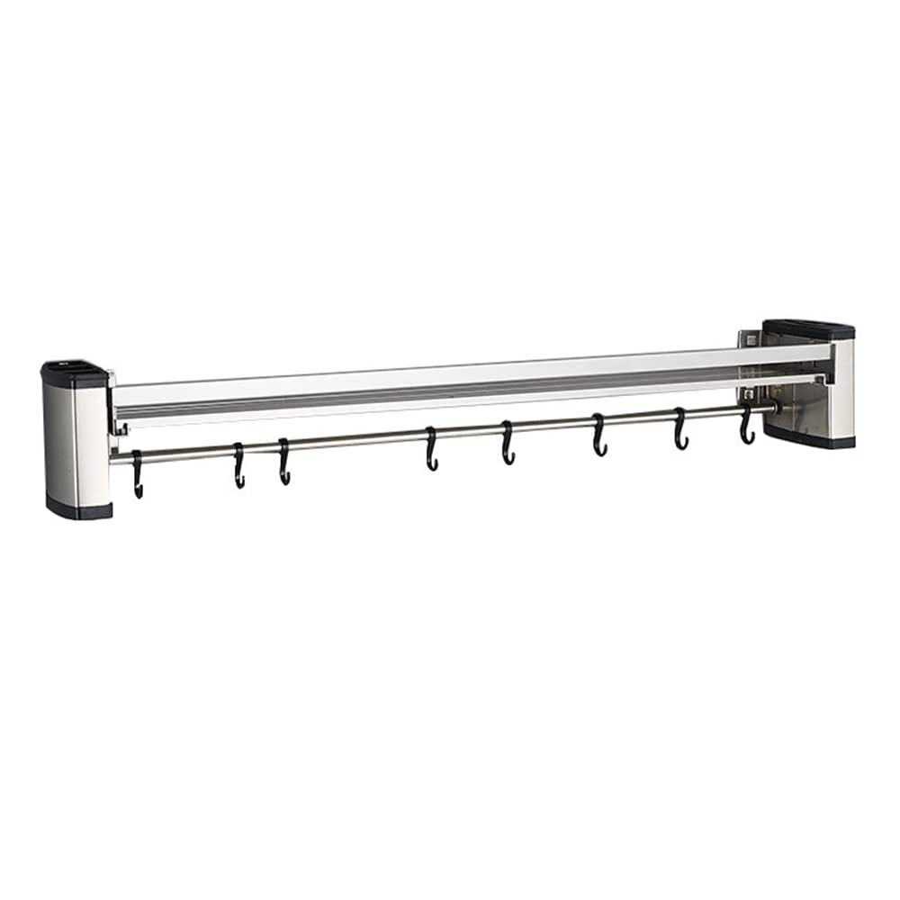 Gewürzregal Wandmontierter Topf Pfannenregal Multifunktionales Küchenregal Lagerregal Edelstahlblöcke Aufhänger Haken Topforganisatoren (2 Hängebox 8 Haken)-L90CM