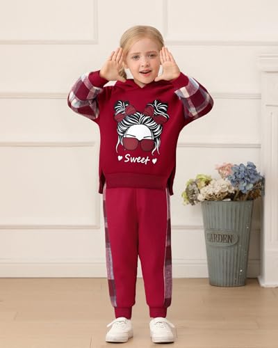 Toddler Baby Girl Clothes Cartoon Long Sleeve Hoodie Sweatshirt Plaid Pants Set Fall Winter Baby Girls Outfits2