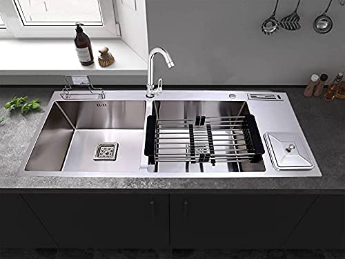 Image of HAPPY HOMES Stainless Steel 304 Grade Double Bowl Kitchen Sink (45 inchX20 inch Dustbin), Chrome, Silve