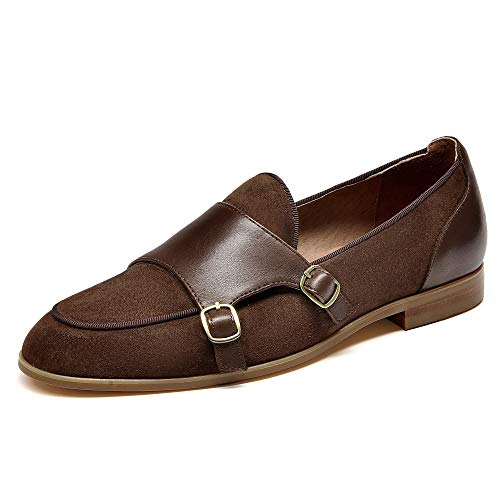 Image of BEAU TODAY Monk Straps Loafers for Women Double Buckles Design Womens Leather Flat Shoes Comfort Business Slip-on Casual Round Toe Loafer Shoes