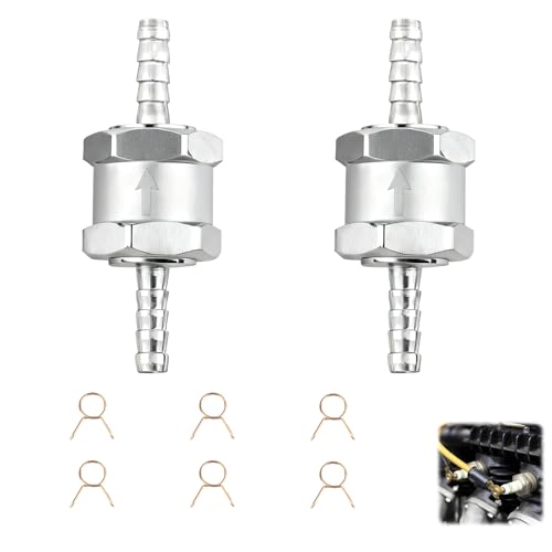 2 Pièces Clapet Anti-Retour, 8mm D'aluminium Carburant Non Retour Clapet Anti-Retour, avec 6 clips à ressort, pour Essence Diesel Eau Marine Carburateur...