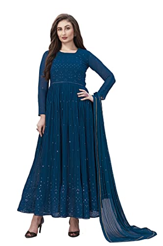 Image of TRENDMALLS Women's Georgette Embroidery Salwar Suit Anarkali Kurta Set with Dupatta