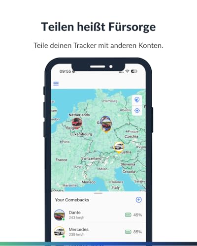 Comeback 4G GPS-Tracker für Auto, Motorrad, Wohnmobil, LKW mit Magnethalterung, Integrierte SIM-Karte, Live-Tracking-App für Android/iOS, Geschwindigkeits & Geofence-Warnungen, Lange Akkulaufzeit
