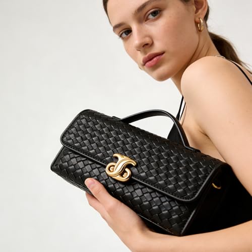 Image of JYG Woven Handbag for Women Fashion Evening Shoulder Bag PU Leather Handmade Clutch Purse Casual Crossbody Bags 2024
