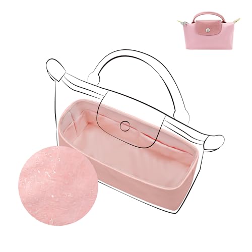 DGAZ Organizador de Bolsos Interior, Inserto para Longchamp Le Pliage, Forro de Seda y Exterior de Papel Dupont, Ligero, Mantiene la Forma y Organiza tu Bolso (Rosa, Mini Asa única)