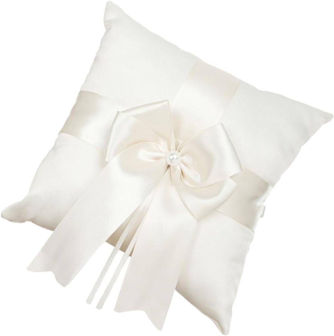 Wedding Ring Pillow Bow Cushion with Satin Fabric Elegant Ring Bearer Pillow for Wedding Ceremony and Proposal,