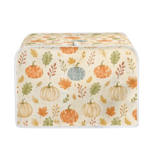 Image of Talayituse Fall Maple Leaf Pumpkin Print Toaster Cover 2 Slice Wide Slot, Lightweight Bread Maker Cover Dust Protection Washable Appliance Bag Autumn Decor, S