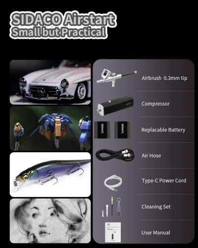 Airbrush Kit with Compressor with 2 Batteries, Portable Cordless Airbrush Kit with Replaceable Battery for Non-Stop Work in Painting, Models, Makeup, Cake Decorating,Barber - Airstart