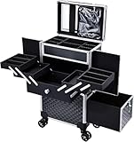 Design élégant en noir pour les professionnels: Cette valise de maquillage professionnelle à roues de couleur noire offre une finition élégante et professionnelle, avec un look classique. Le noir masque mieux l'usure quotidienne et s'associe à tout environnement. Dimensions : 35 × 23,3 × 67,5 cm. Également disponible en rose doré. Un coffret de maquillage à roues pour les professionnels et un usage personnel