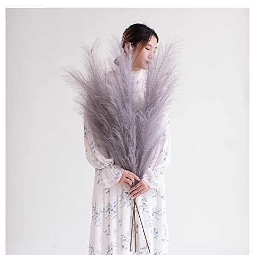 ChagoArt Grey Pampas Grass Decor - Tall Faux Pampas Grass - Large 3 Stems - 3.75Ft (45