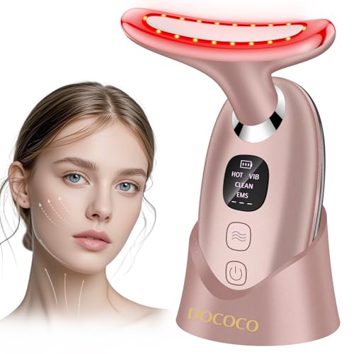 Massaggiatore Viso Lifting Antirughe Elettrico, DOCOCO Doppio EMS Dispositivo di Bellezza Antirughe con 3 Modalità, 45℃ Terapia Lifting Viso, Massaggio Rassodante Viso e Collo