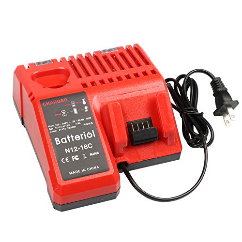 Batteriol M18 M12 18V 12V Battery Charger Replacement for Milwaukee 48-59-1808 M12 M14 M18 Lithium ion Battery for Milwaukee Rapid Multi Voltage Rapid Fast Charger