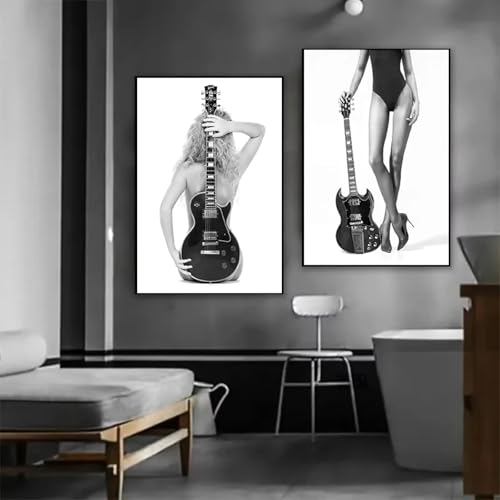 Affiche de guitare grand tableau noir et blanc avec cadre pour salon