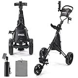 Tivor Golf Push Cart 3 Wheel,Lightweight Golf Bag Cart with Quad-Fold Frame,and Cooler Bag,Cleaning Kit Golf,Phone/Cup/Umbrella Holder Compact Golf cart Set