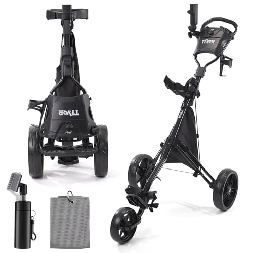 Tivor Golf Push Cart 3 Wheel,Lightweight Golf Bag Cart with Quad-Fold Frame,and Cooler Bag,Cleaning...