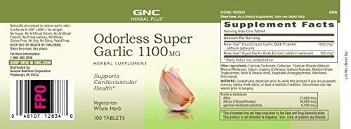 Gnc Herbal Plus Odorless Super Garlic 1100Mg | Supports Cardiovascular Health, Vegetarian Formula | 100 Tablets #TOP2