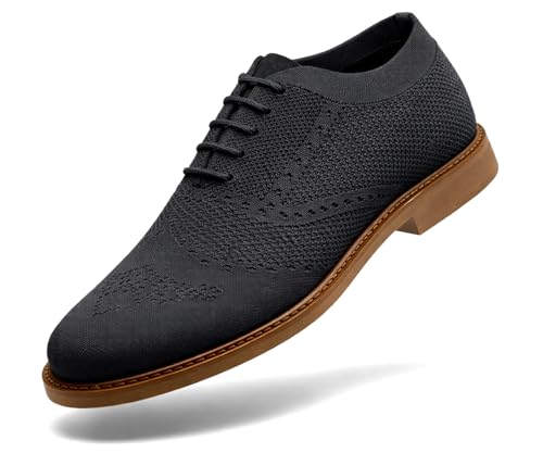 Image of Kraasa Men's Casual Sneaker Lace-Up Oxford Shoes | Breathable Knit Upper | Lightweight & Comfortable | Stylish Brown Sole | Office