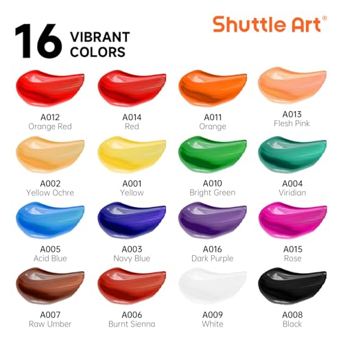 image for Shuttle Art Acrylic Paint Set, 16 x12ml Tubes Artist Quality Non Toxic
