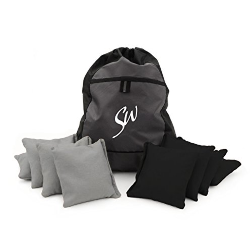 Slick Woody's Classic Corn Filled Cornhole Bags with Carrying Tote (Black-Grey)