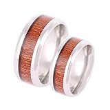 Alliance Mariage pour Couple, Bague Argent Homme Bague 8mm Incrustation Bois Acier Inoxydable Taille Femme 59 & Homme 61.5