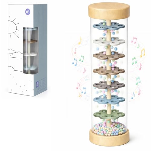 Rain Stick Baby Toy, Montessori Baby Toys for 6–12 Months & 1 Year Old, Wooden Sensory Baby Rattle...