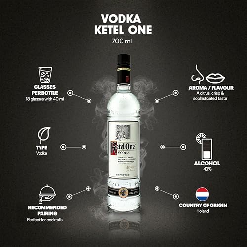 Ketel One Vodka, Ultra-Premium Wodka, mit erfrischenden Zitrusnoten, handgefertigt aus dem Hause Nolet in Holland, 40% vol, 700ml Einzelflasche