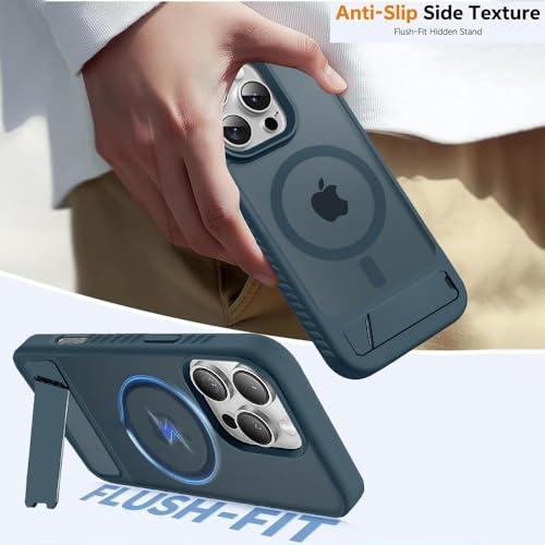 Image of KARWAN️ Ultra Hybrid Matte Back Cover Case Compatible with Magnetic Stand for iPhone 16 Pro | Wireless Charging | Camera Bump Protection (Blue)