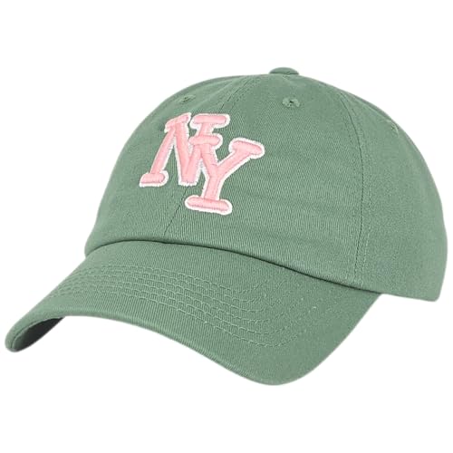 NY 3D Embroidered Cotton Dad Hat New York Baseball Cap Adjustable Metal Buckle Strap Unstructured Low-Profile Style Moss-Pink