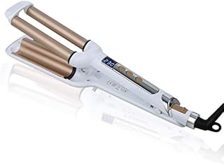 Ceramic Hair Crimper Iron Hair Waver 3 Barrel 0.6 inch / 16mm Perm Instant Curls Crimping Hair Curling Iron Valentines Day Gifts for Women Professional Crimping Iron (Gold & White)