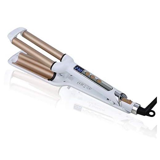 Ceramic Hair Crimper Iron Hair Waver 3 Barrel 0.6 inch / 16mm Perm Instant Curls Crimping Hair Curling Iron Valentines Day Gifts for Women Professional Crimping Iron (Gold & White)