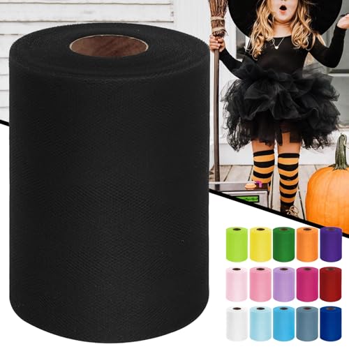 Black Tulle Fabric Roll 6 Inch by 100 Yards (300 feet) Sheer Netting Spool for Gift Wrapping Halloween Party Decorations Tutu Skirt Wreath Wedding DIY Crafts