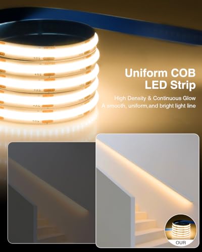Image of Aclorol 2 Pack USB COB LED Strip Lights 6ft 5V Dimmable LED Lights for TV | Warm White 3000K, CRI85+, 8mm Width, Flexible Tape Light for Display Cabinet Living Room Bedroom DIY Lighting Decoration