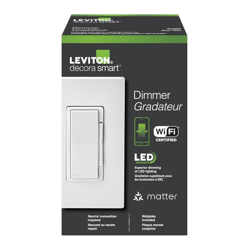 Image of Leviton Decora Smart Dimmer Switch, Wi-Fi, Works with Matter, My Leviton, Alexa, Google Assistant, Apple Home /Siri & Wired or Wire-Free 3-Way, Neutral Wire Required, D36HD-1RW, White