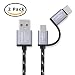 TriLink Type C 2 in 1 Cable [2 Pack] 3.3Ft Braided USB C/Micro USB Combo Design Charge Data Sync Cord(Gray)