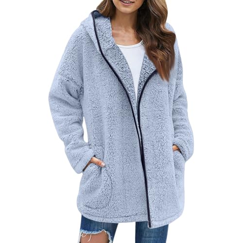 Womens Sherpa Jacket Shearling Fluffy Blanket Winter Zip Up Long Coat - image 2