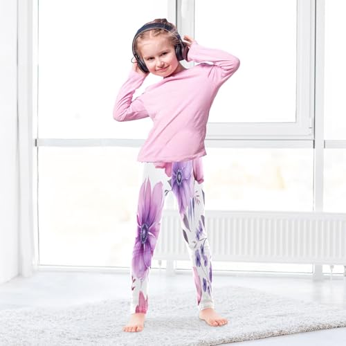 Toddler Girls Leggings Printed Yoga Pants Leggings Purple Flower Leaves for Kids4