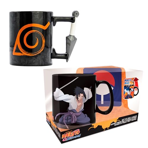 ABYSTYLE Naruto Shippuden 3D Kunai Ceramic Coffee Mug and Naruto & Sasuke Heat Change Ceramic Coffee Mug Anime Manga Drinkware Home & Kitchen Gift