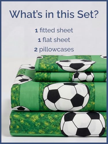 Image of Kids Full Size Soccer Bed Sheets - 4 Piece Kids Soccer Sheet Set | Soccer Themed Bedding, Ultra-Soft, Cute & Cozy, Breathable & Machine Washable, Kids Bed Set for Boys, Girls, Teens & Toddlers