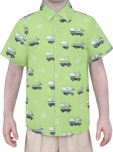 Image of Boys Hawaiian Button Down Shirt, Pure Combed Cotton Short Sleeve Size 3-15Y