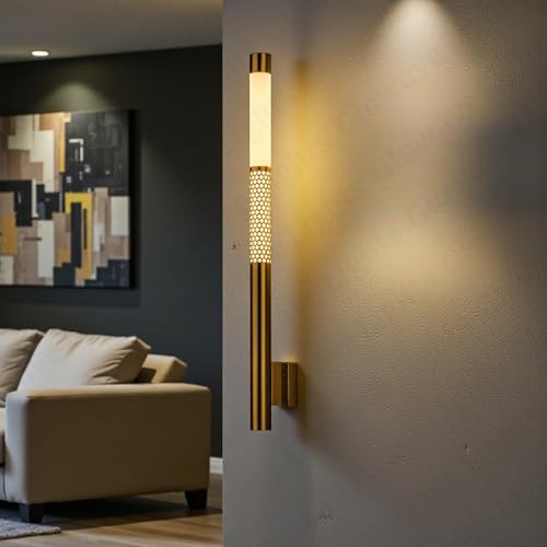 Image of Glowave Modern Golden 700mm Metal LED Long Tube Wall Light with Adjustable Height- Tricolour | Warm White, White, Natural White | (203 /GD)
