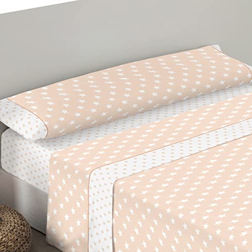 ADP Home - Juego de Sábanas en algodón, Bajera Ajustable, Sábana encimera y Funda de Almohada Modelo Estrellas (Beige, Cama 150 - 150x190/200 cm) Cover