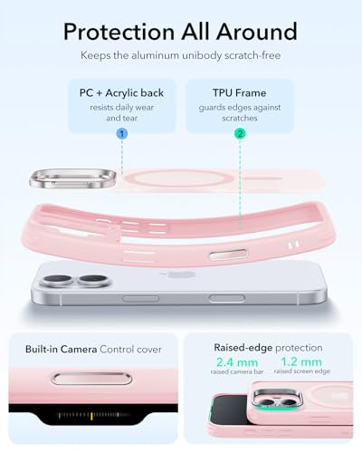 Image of ESR for iPhone 17 Case with Stash Stand, Camera Control Cover Compatible with MagSafe, Military-Grade Drop Protection Magnetic Phone Case, Scratch-Resistant Back Cover,Frosted Bubblegum Pink
