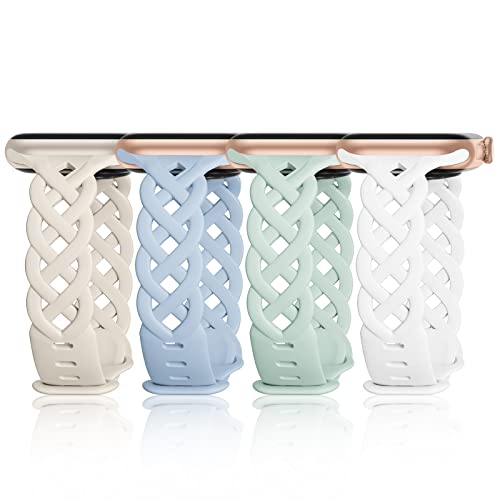 Image of Slim Silicone Bands Compatible with Apple Watch Band 40mm 38mm 41mm 44mm 45mm 46mm 49mm 42mm Women Floral Breathable Braided Lace Thin Sport Strap Replacement Wristbands iWatch SE Series 11 10 9 8 7 6 5 4 3 ultra 2