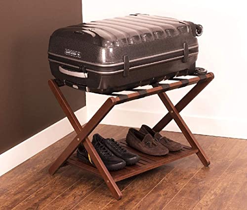 Image of EARLYWOOD Solid Teak Wooden Fully Assembled Luggage Rack with Shoe Shelf For Bedroom,Entryway,Hotel And Guest Room (68.58 Lx 43.18 W x 58.42H cm) (Design 17)