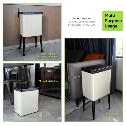 Image of Dog Poop Trash Can Outside,Tall high Legs 4 Gallon Stainless Steel Dog Waste Press Trash Can with Lid,Include Inner Bucket and Universal Wheels,Backyard,Patio,Garage,Kitchen Garbage Can
