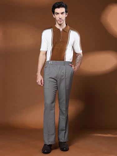 Image of Gurkha Pants for Men | Trouser for Men | Formal Pant | Single Buckle | Bell Bottom Trouser High Waist Pleated Casual Trousers | Flared Bottom Leg Pants for Office Smart Casual Travel Party