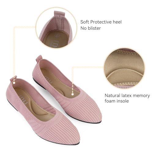 MUSSHOE Women's Knit Flats Pointed Toe Ballet Flat Shoes Comfortable Slip On Flats for Dressy Work Travel Wedding2