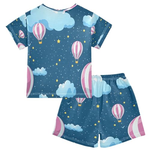 senya Clouds Colorful Hot Air Balloon Summer Pajamas Set Short Cotton Sleepwear 2 Piece2